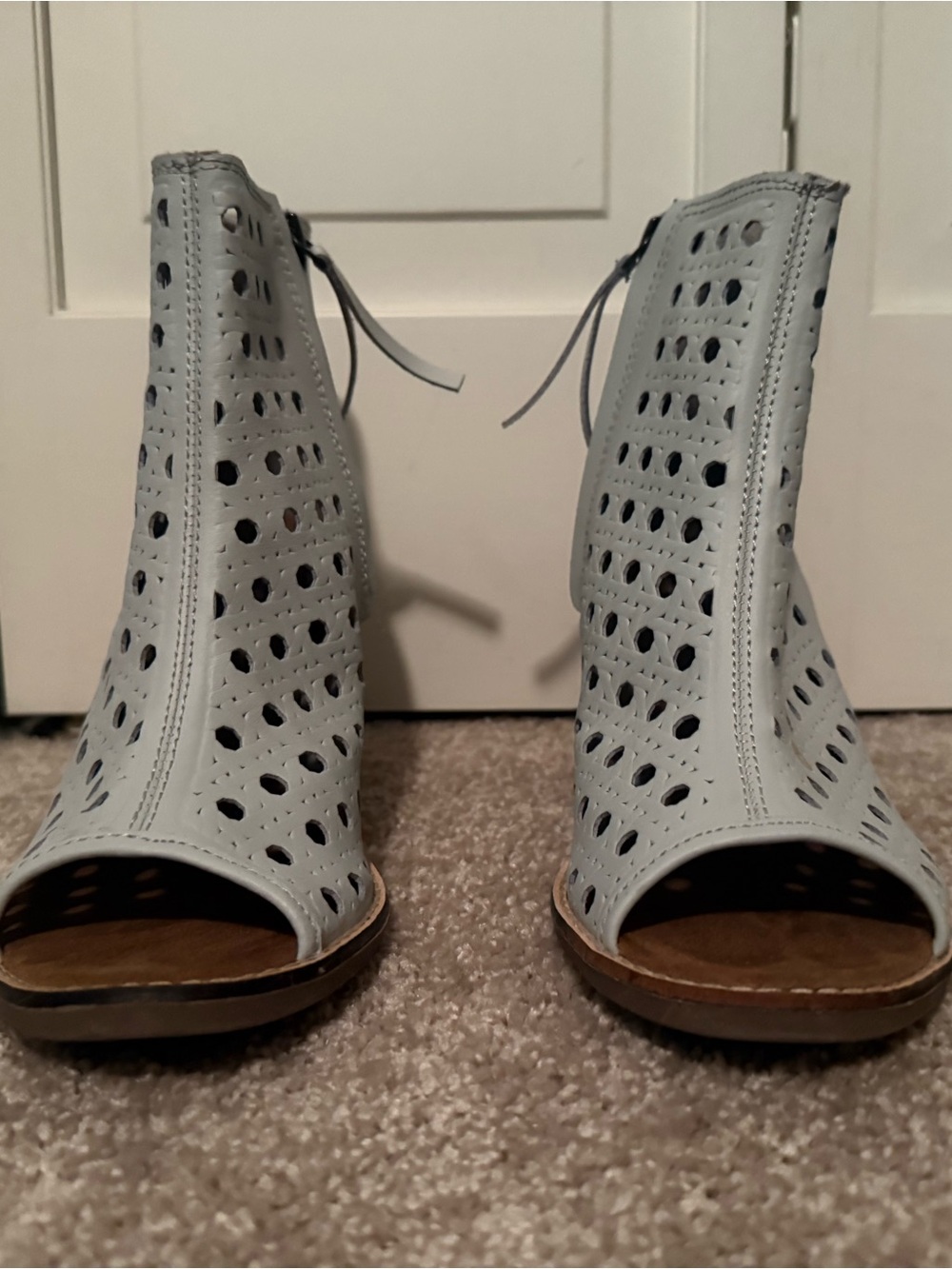 NWOT TOMS Perforated Open-Toe Ankle Booties - Light Blue